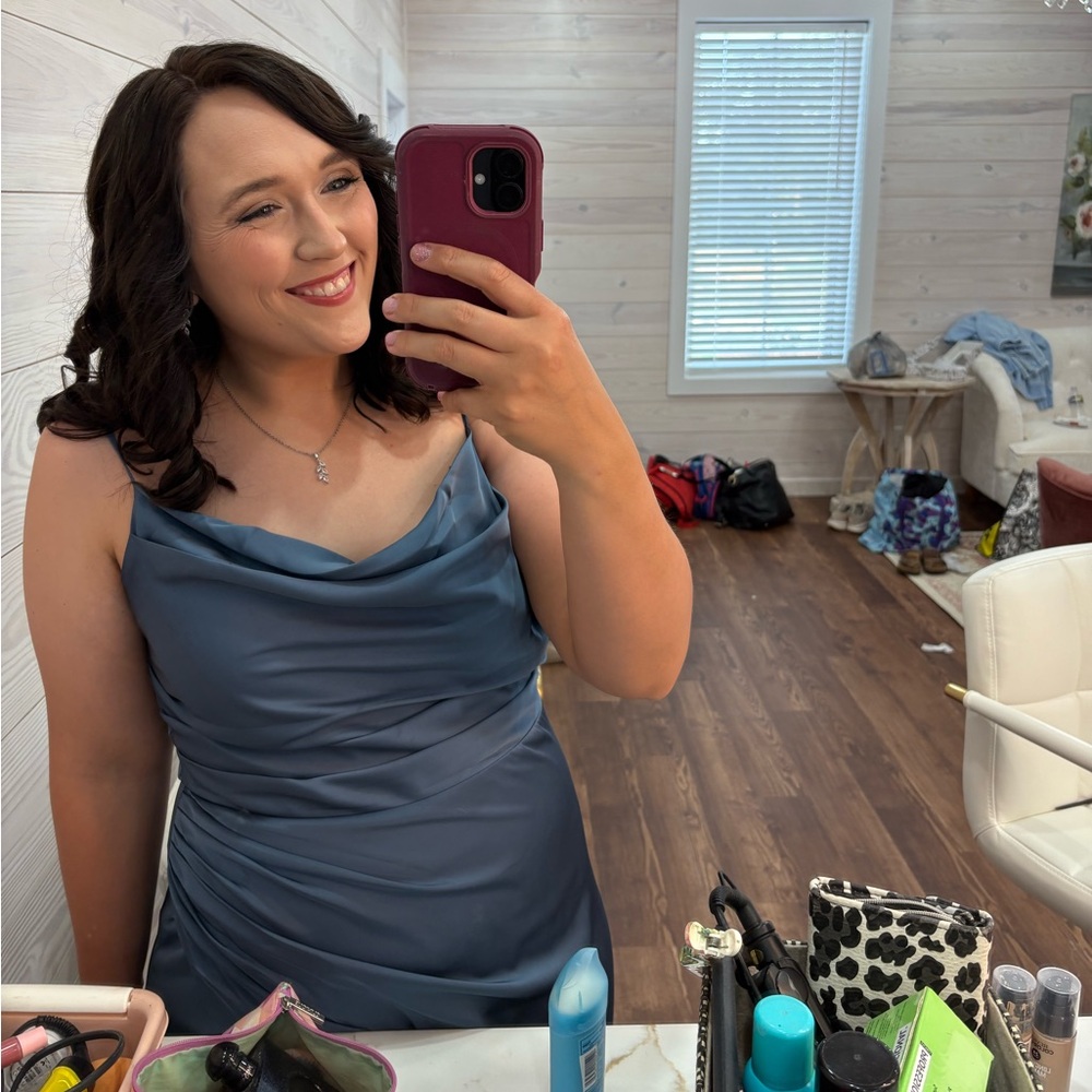 Birdy Grey Matte Satin French Blue Lydia Dress